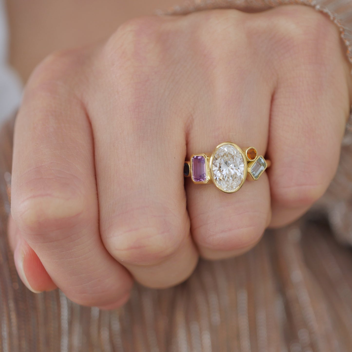Custom Lab Diamond and Sapphire Cluster Ring