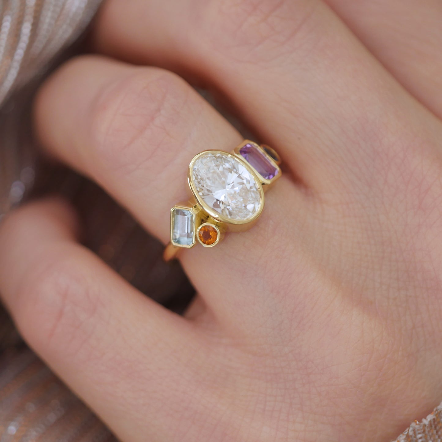 Custom Lab Diamond and Sapphire Cluster Ring