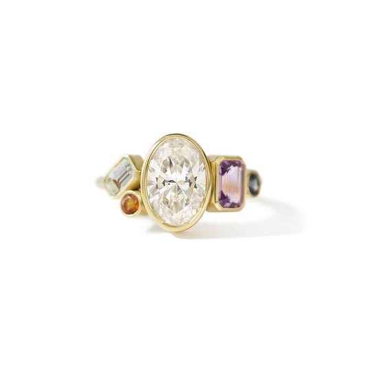 Custom Lab Diamond and Sapphire Cluster Ring