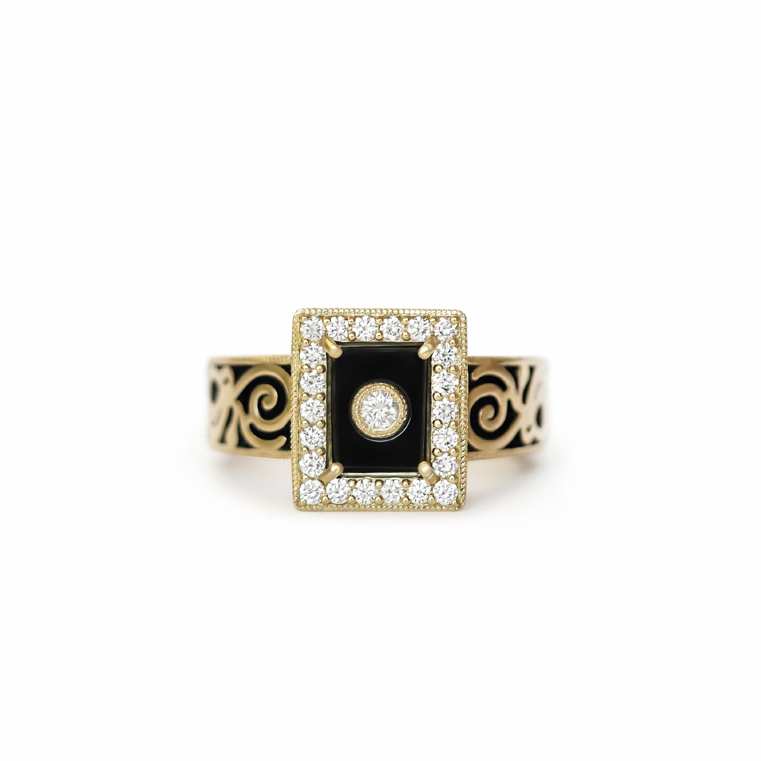 Custom Onyx and Diamond Filigree Engagement Ring