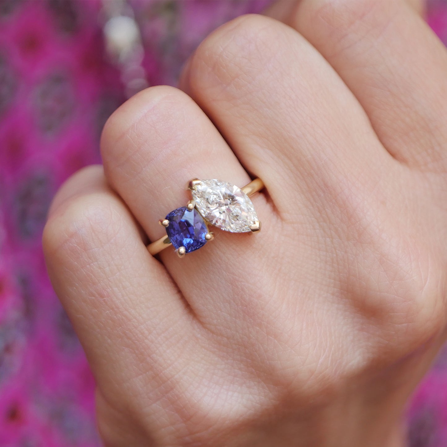 Custom Marquise Diamond and Sapphire Toi et Moi