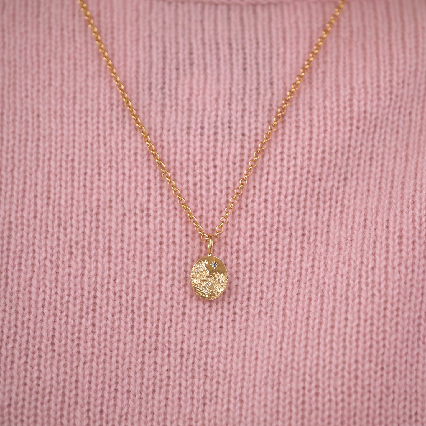 Custom Oval Wave & Wheat Engraved Pendant