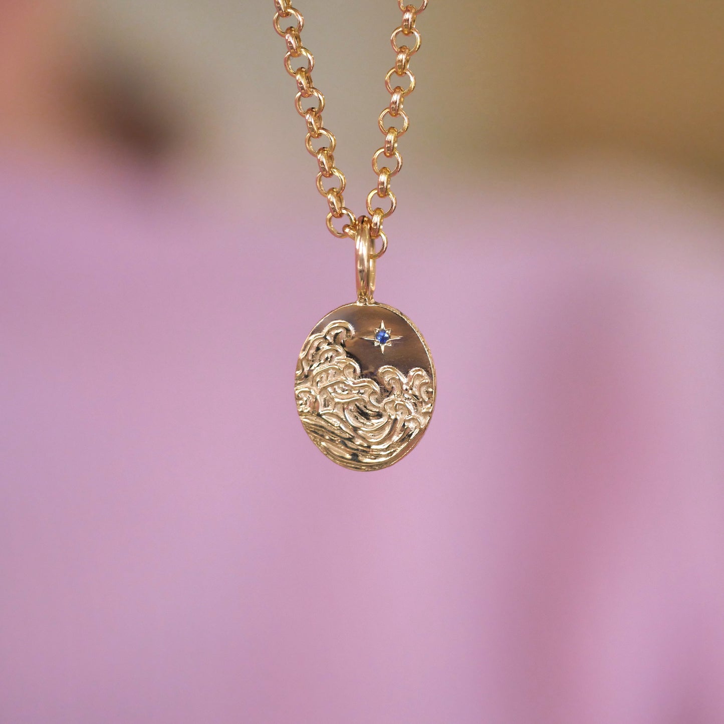 Custom Oval Wave & Wheat Engraved Pendant