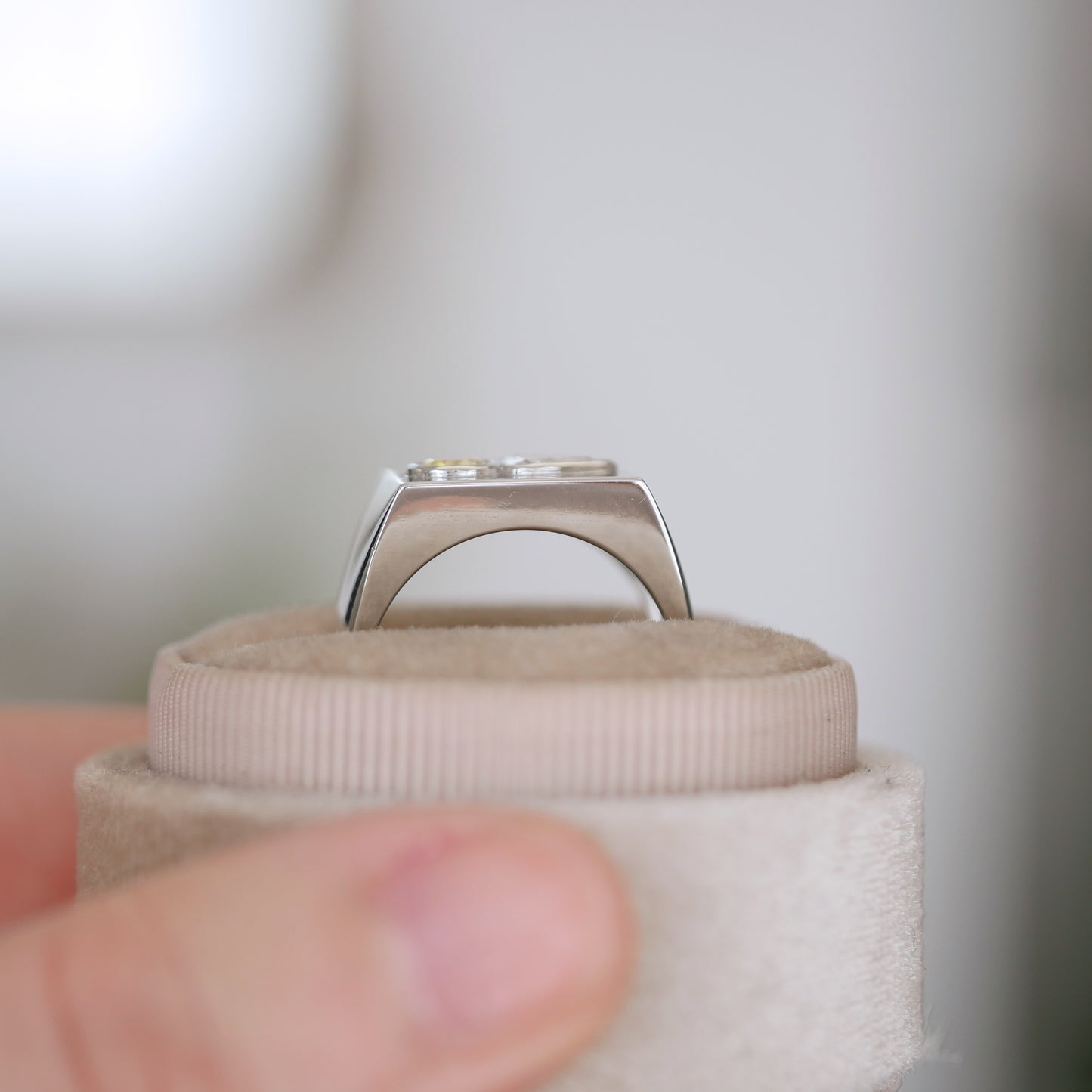 Custom Yellow Pear Shaped and Trillion Diamond Signet Ring