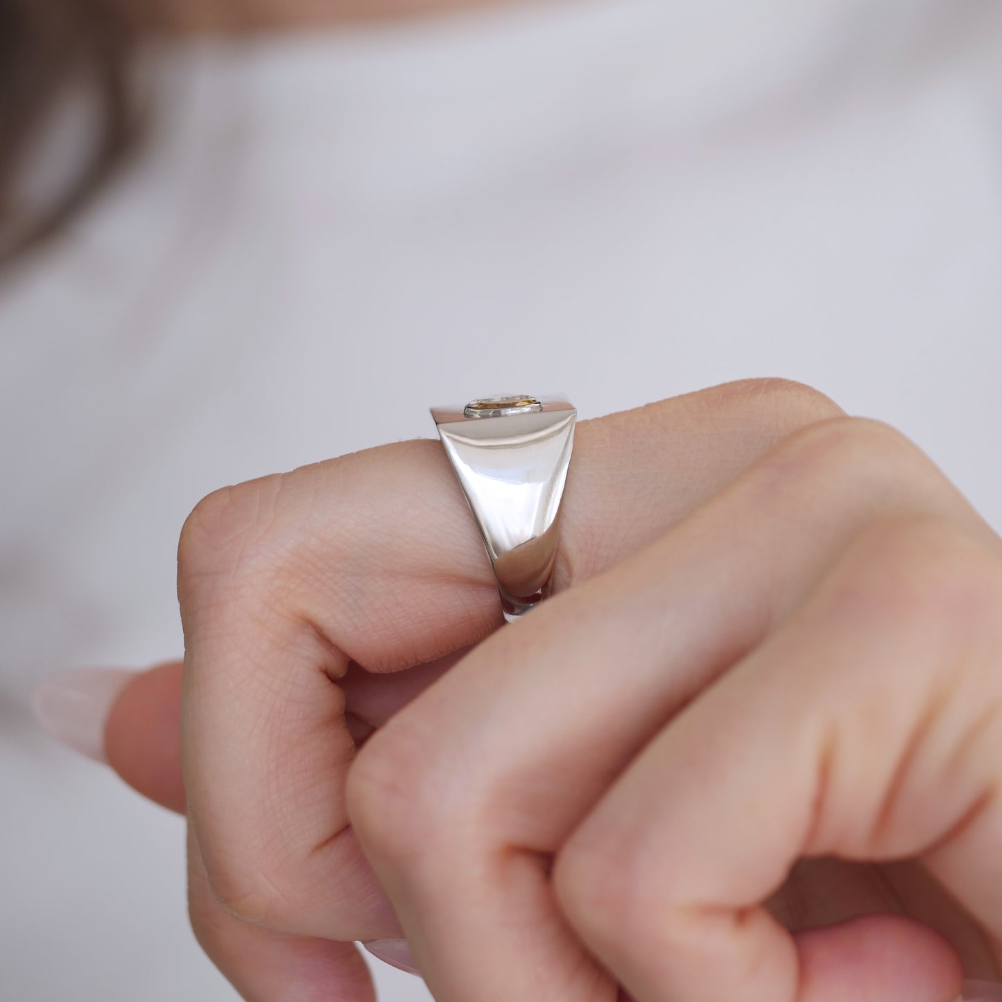 Custom Yellow Pear Shaped and Trillion Diamond Signet Ring