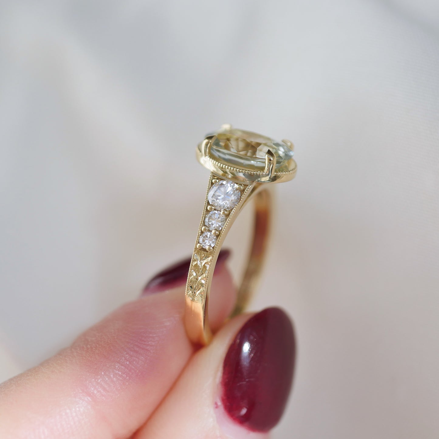 Custom Split Shank Oval Sapphire and Diamond Ring