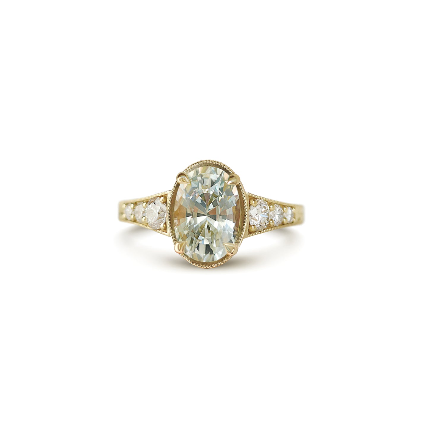 Custom Split Shank Oval Sapphire and Diamond Ring