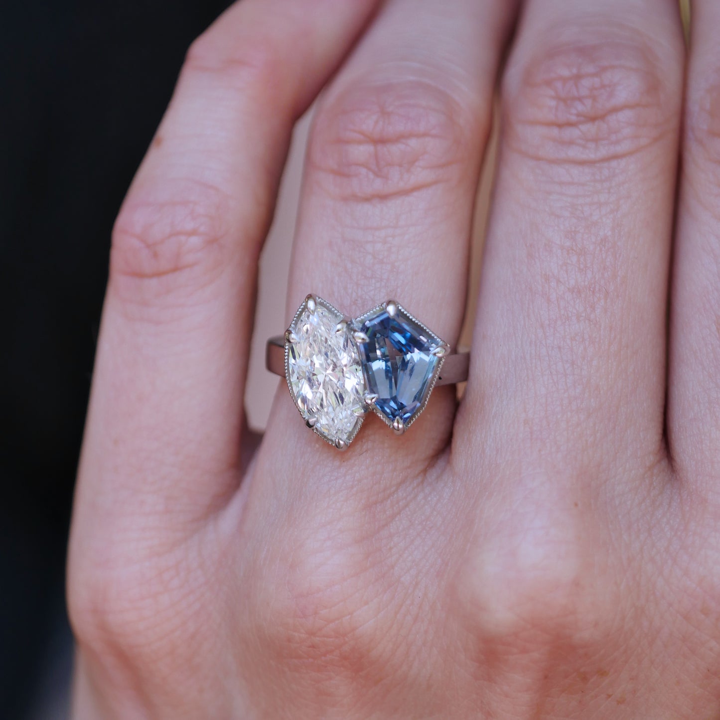 Custom Geometric Toi et Moi Diamond Ring