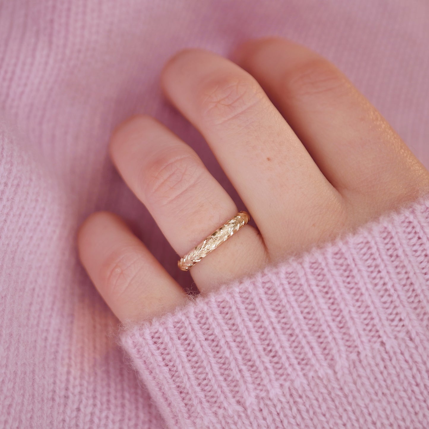 Custom Wheat Engraved Wedding Band