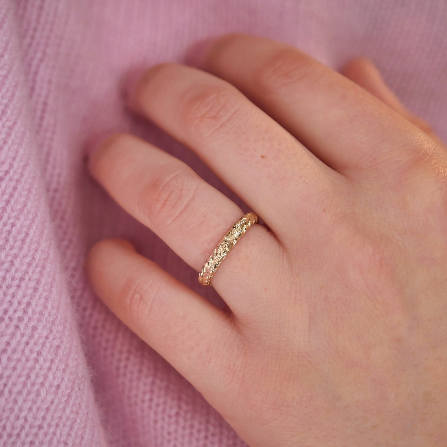 Custom Wheat Engraved Wedding Band