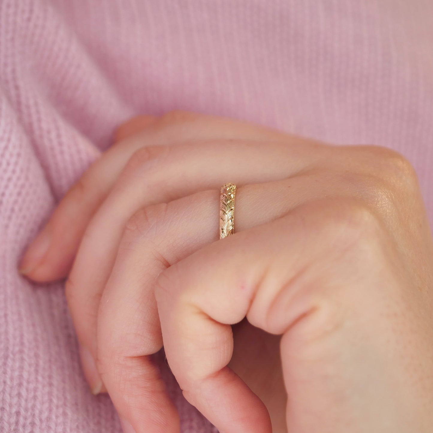 Custom Wheat Engraved Wedding Band