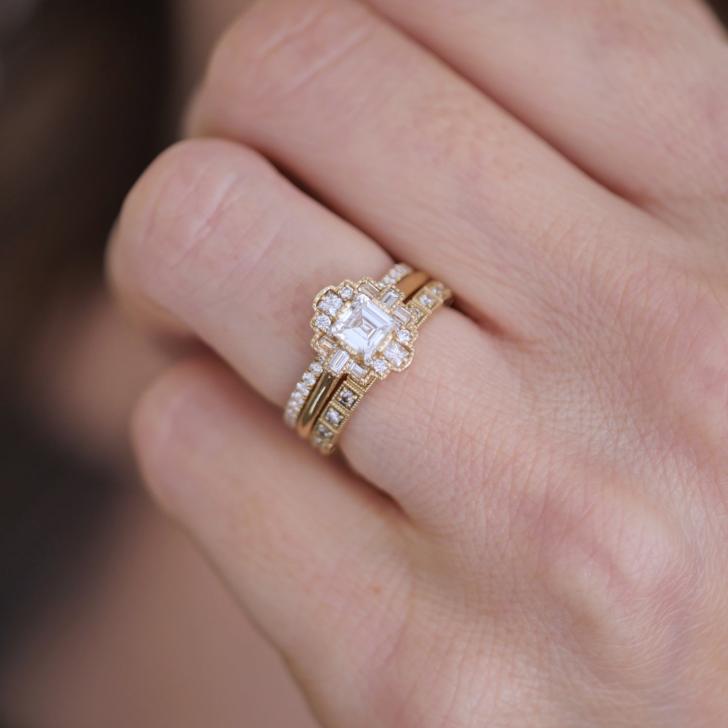 Deco Asscher Cut Diamond Mosaic Ring