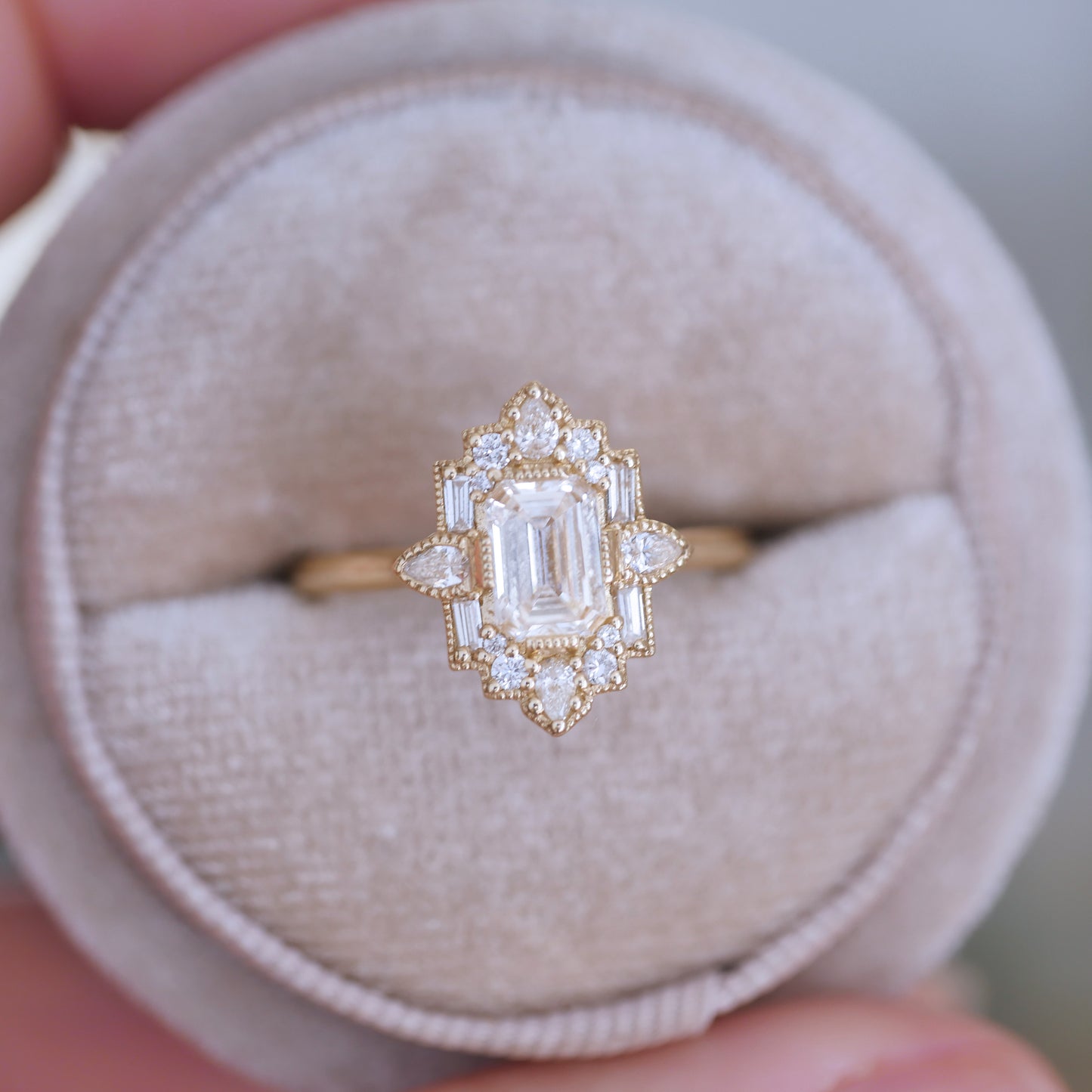 Deco Emerald & Pear Diamond Mosaic Ring