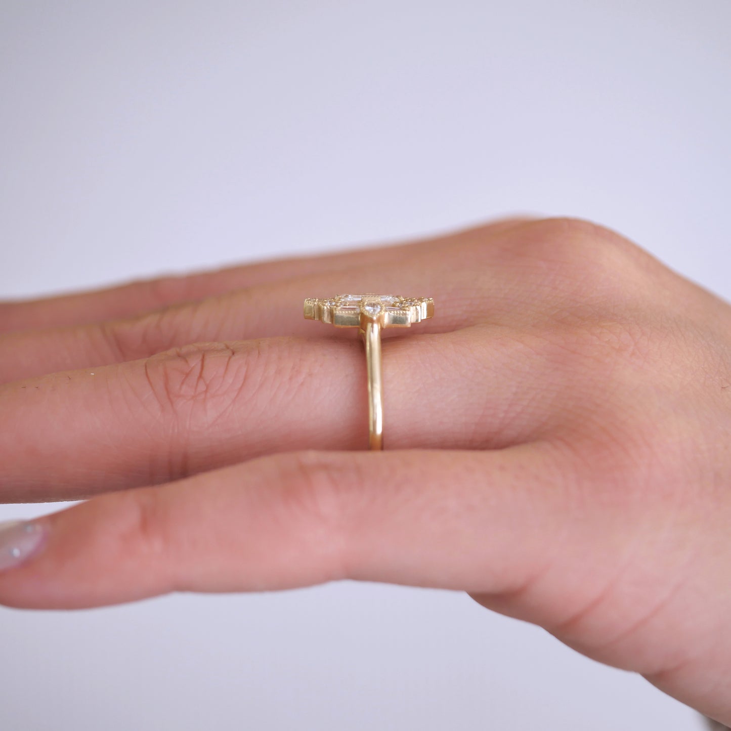 Deco Emerald & Pear Diamond Mosaic Ring