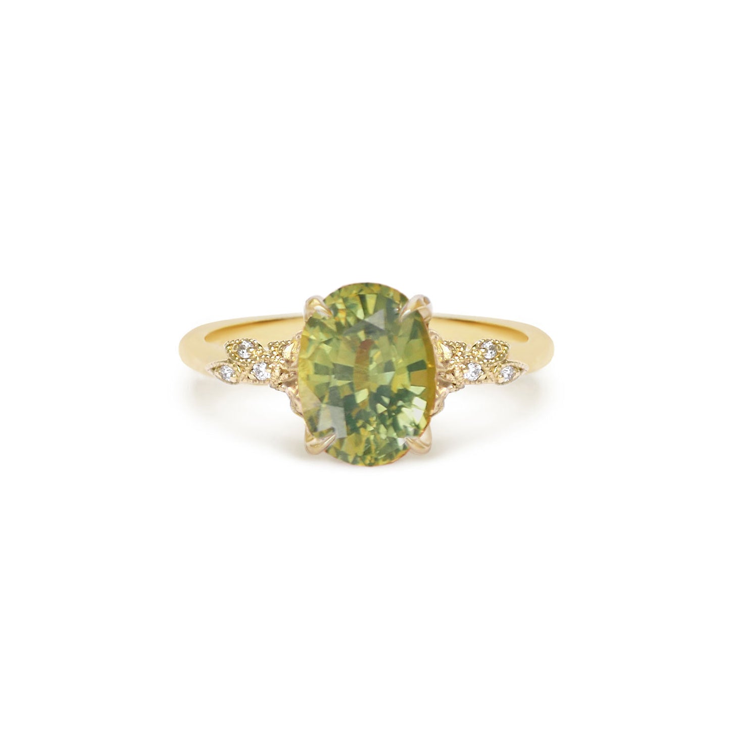 Oval Opalescent Green Sapphire Wild Vine Ring