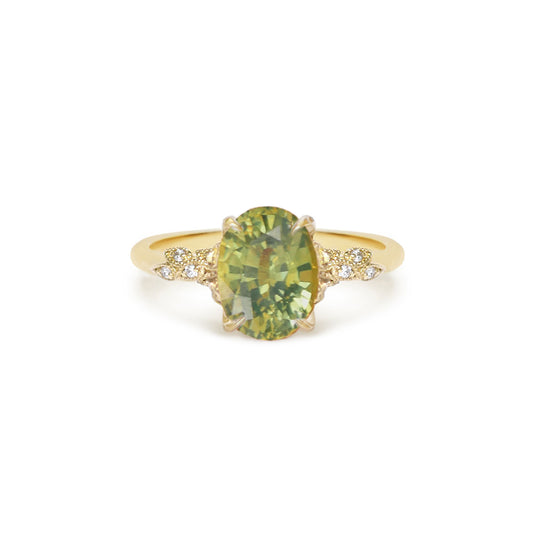 Oval Opalescent Green Sapphire Wild Vine Ring