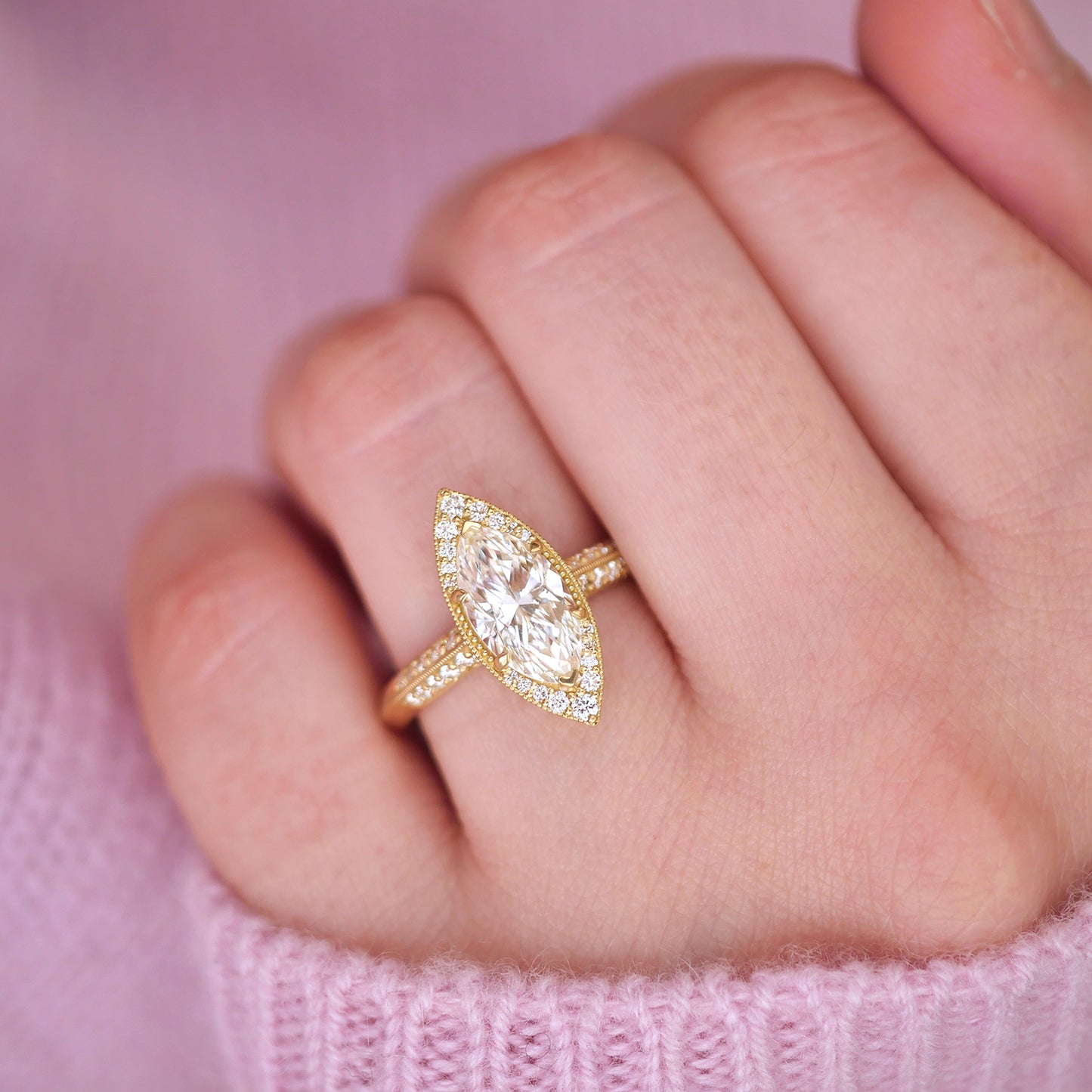 Antique Inspired Marquise-Cut Diamond Engagement Ring