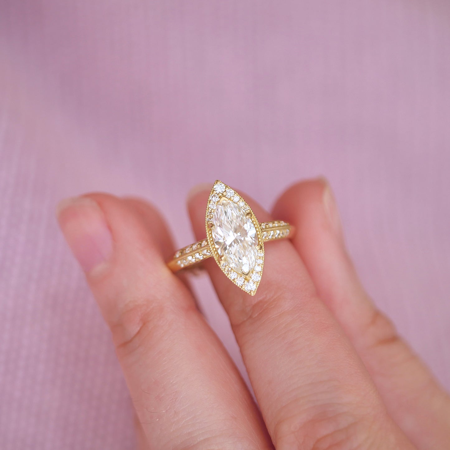 Antique Inspired Marquise-Cut Diamond Engagement Ring