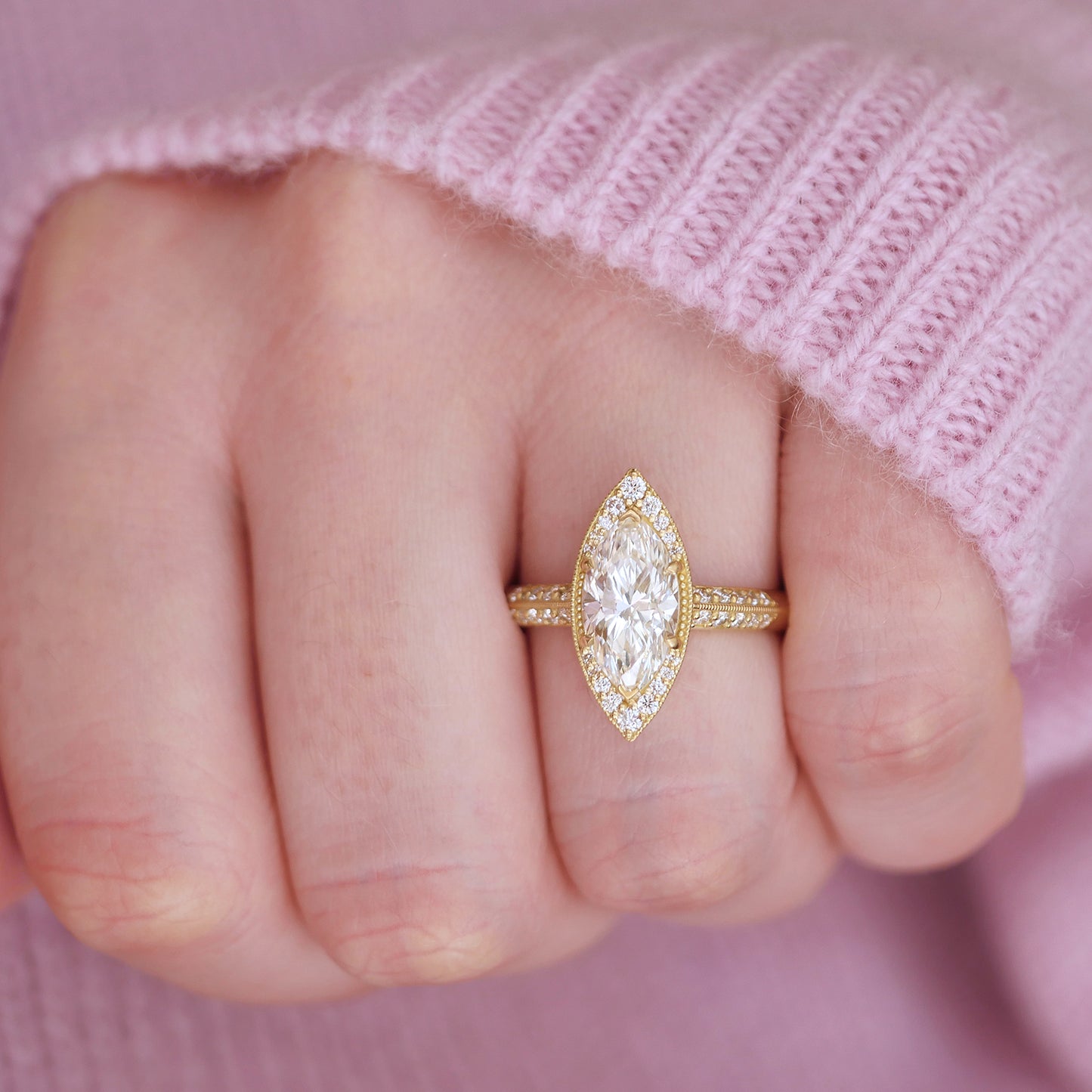 Antique Inspired Marquise-Cut Diamond Engagement Ring