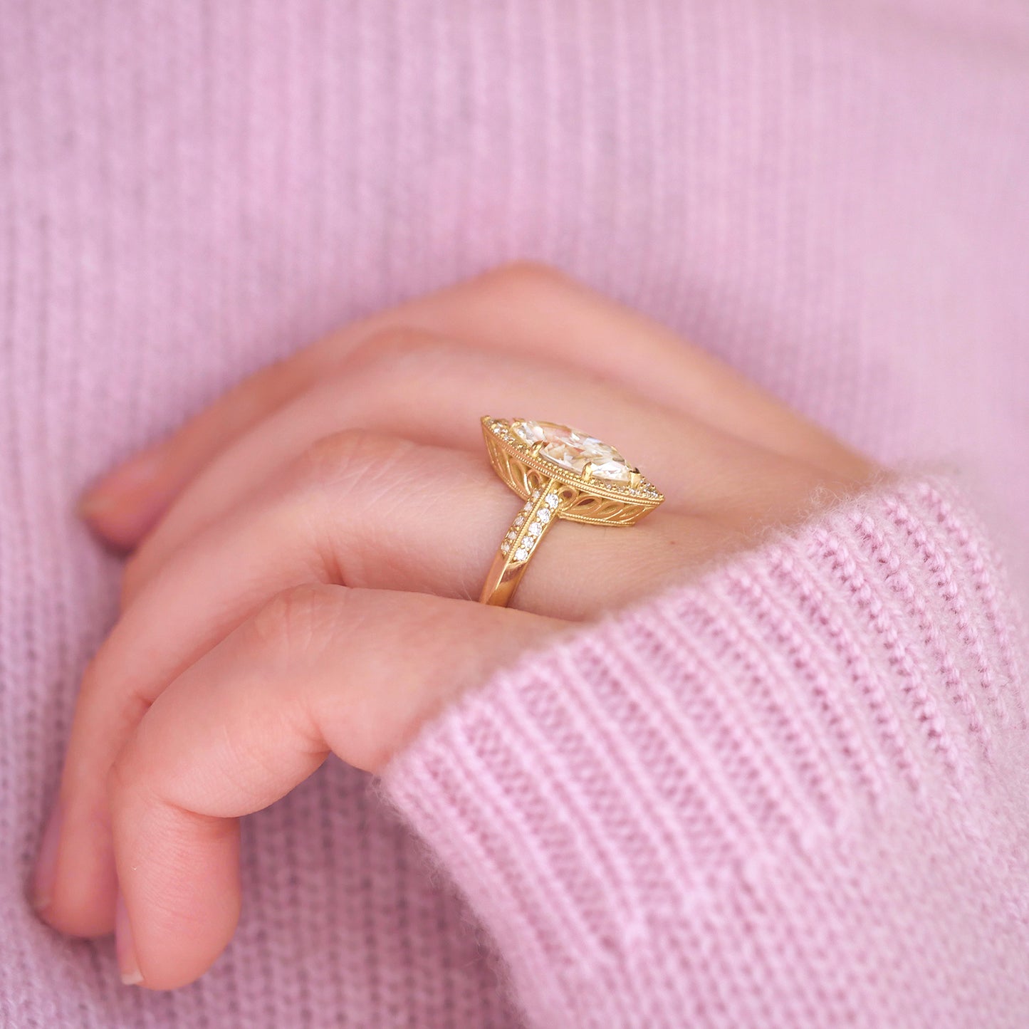 Antique Inspired Marquise-Cut Diamond Engagement Ring