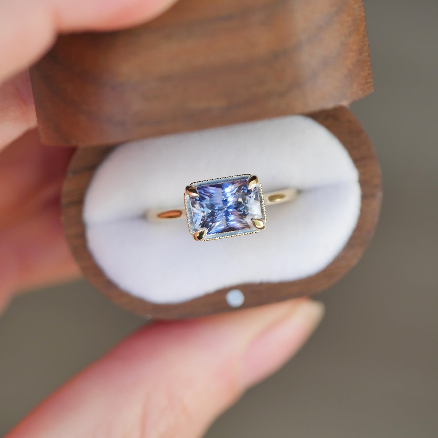 East West Radiant Bi Color Sapphire Solitaire