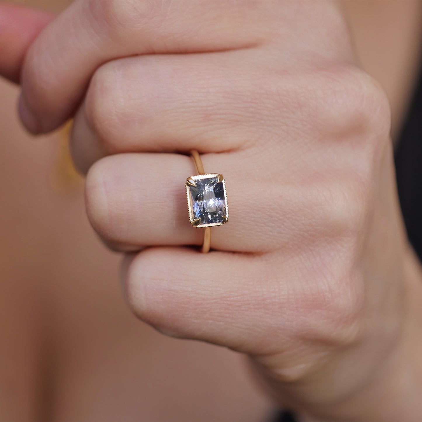 East West Radiant Bi Color Sapphire Solitaire