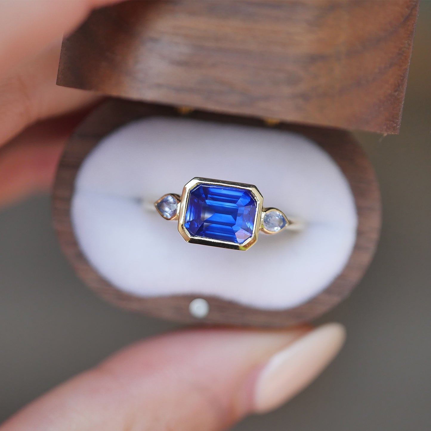 East West Sapphire and Pear Trio Ring