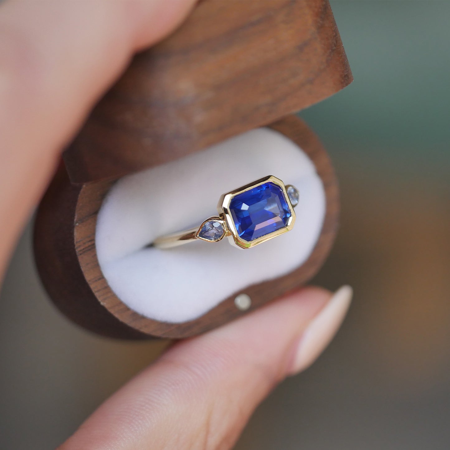 East West Sapphire and Pear Trio Ring