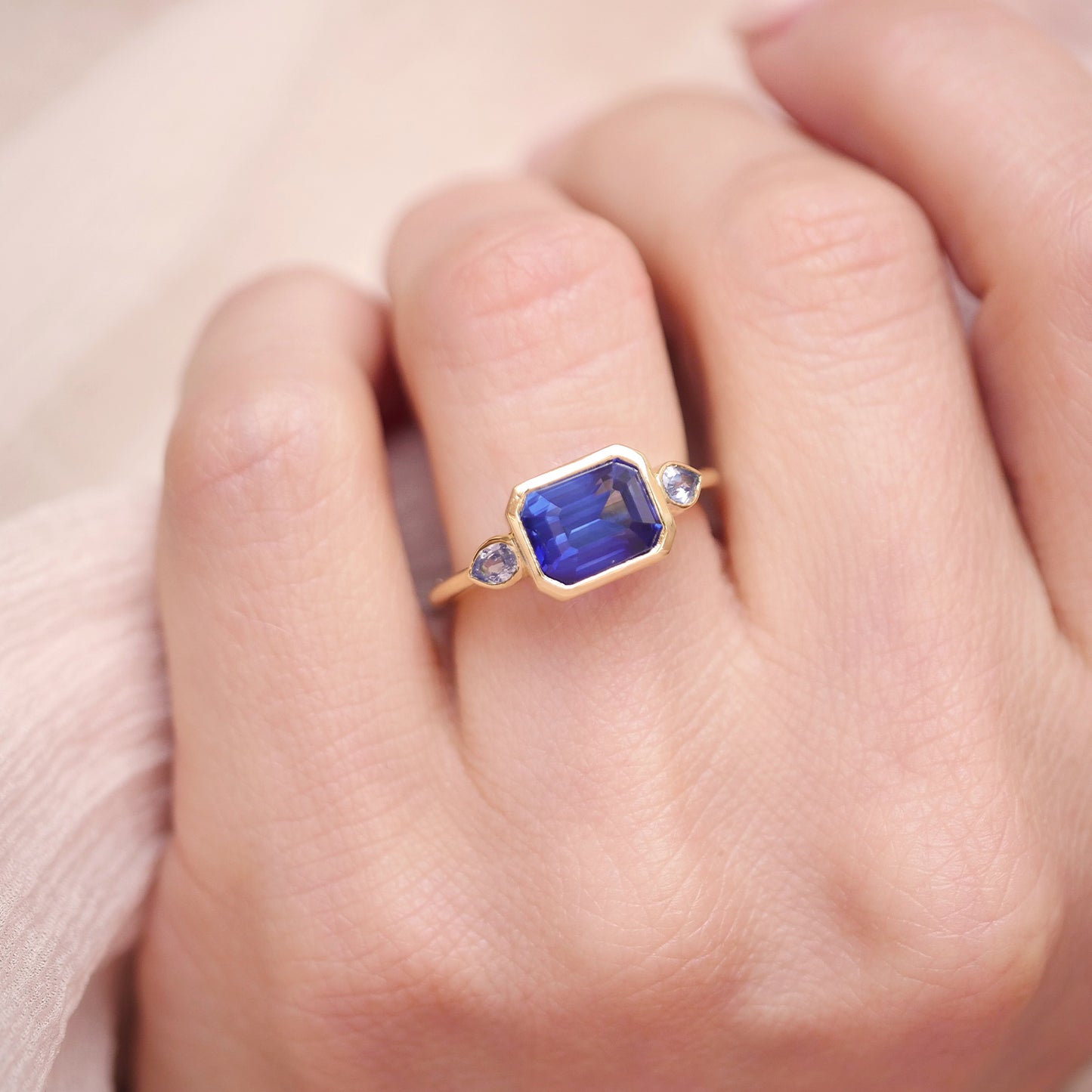 East West Sapphire and Pear Trio Ring