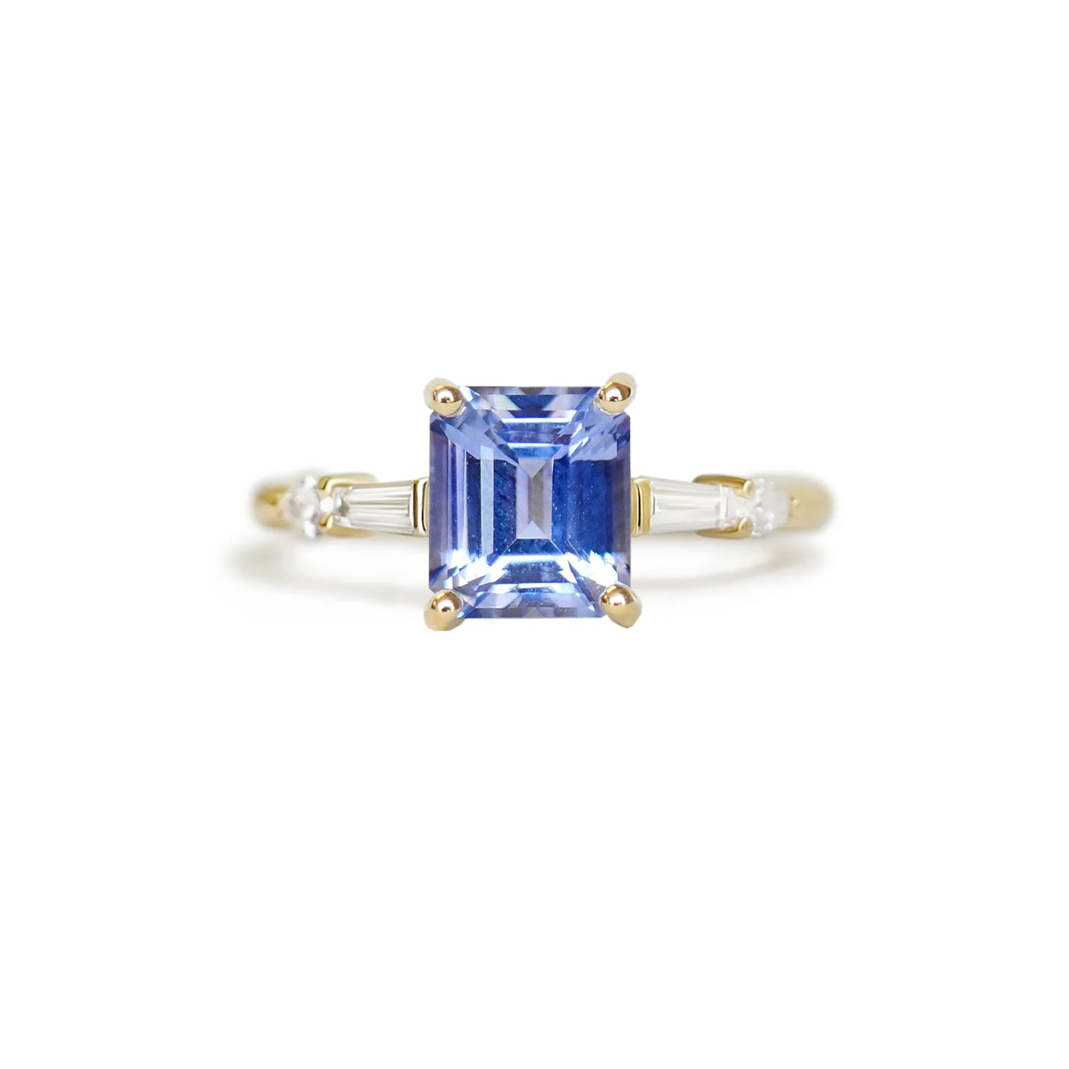 Custom Emerald Cut Sapphire and Baguette Diamond Ring