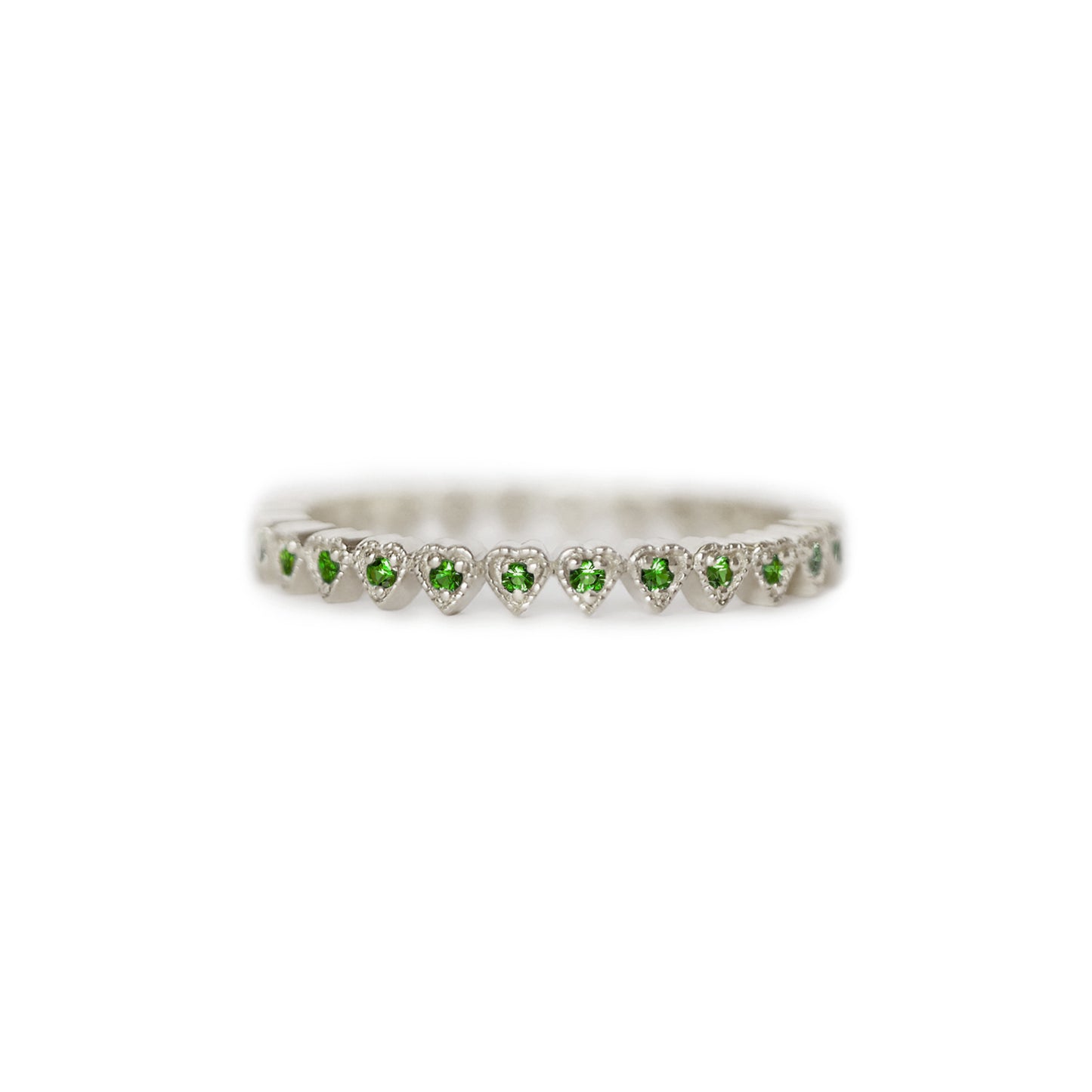 Emerald Deco Notched Heart Eternity Ring