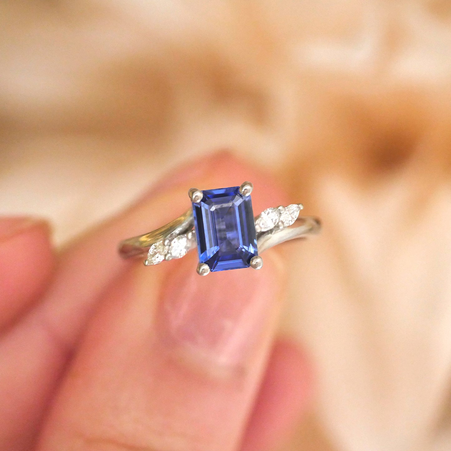 Custom Emerald Sapphire and Marquise Diamond Ring