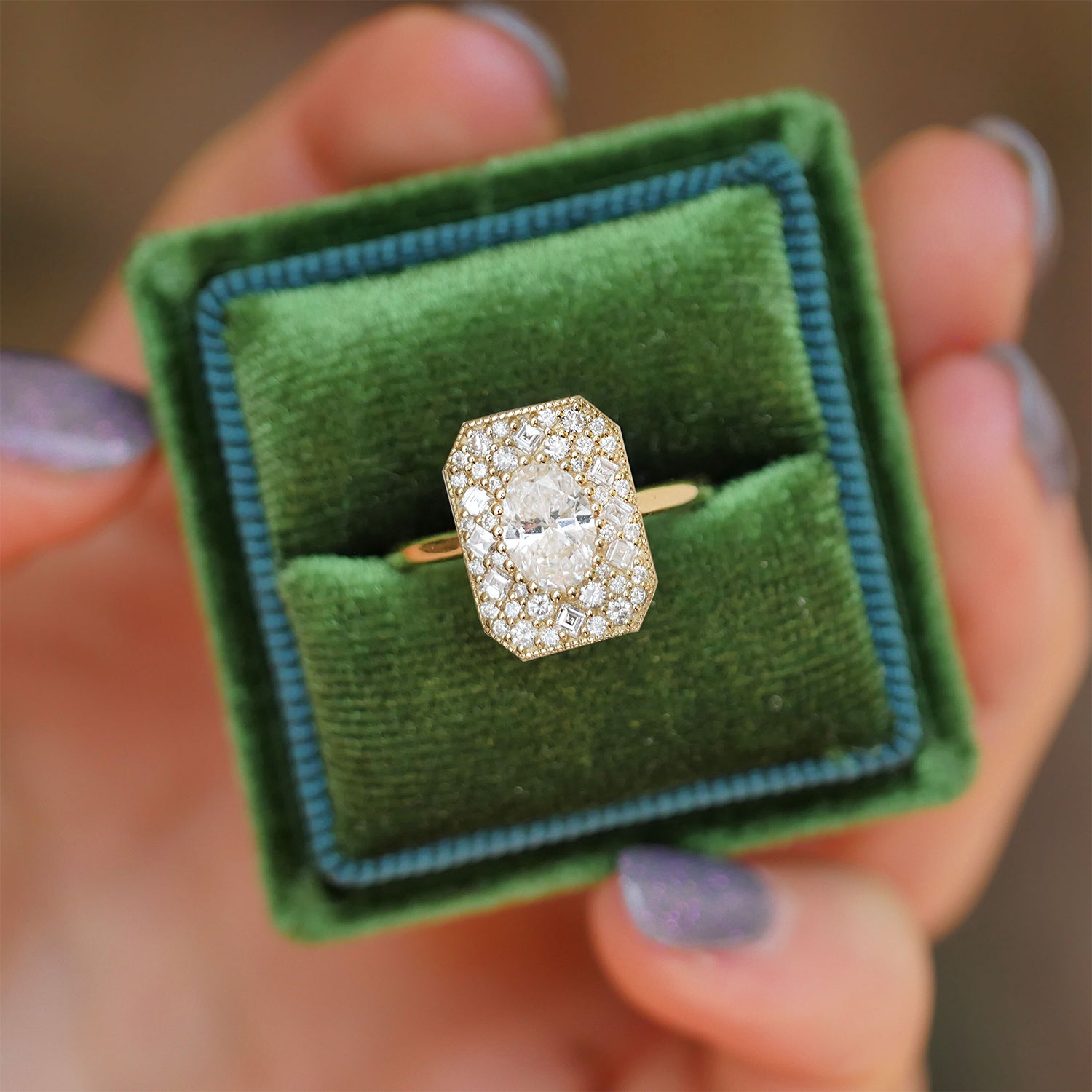 Emerald Shape Carré & Oval Diamond Mosaic Ring