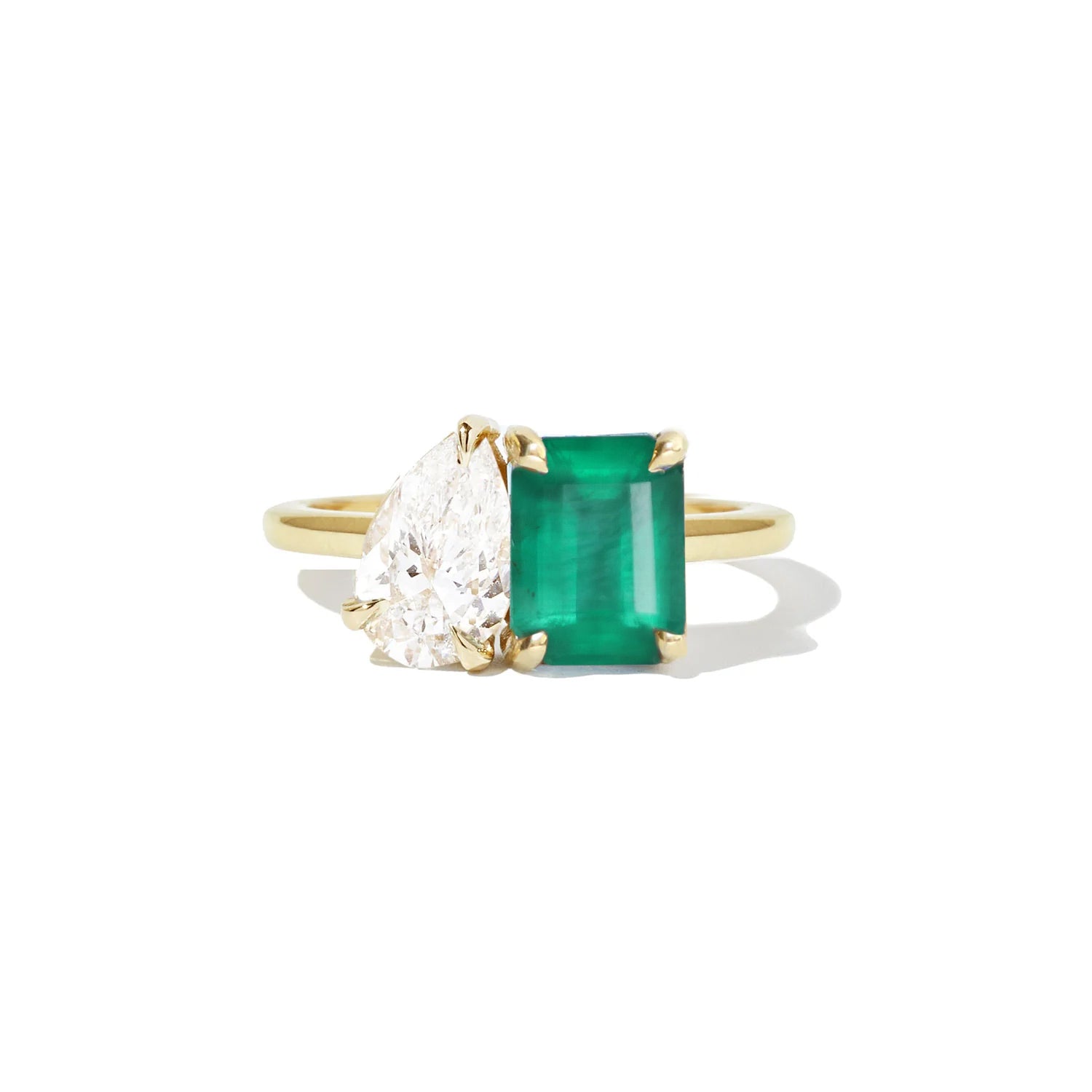 Emerald & Pear Diamond Toi et Moi Ring