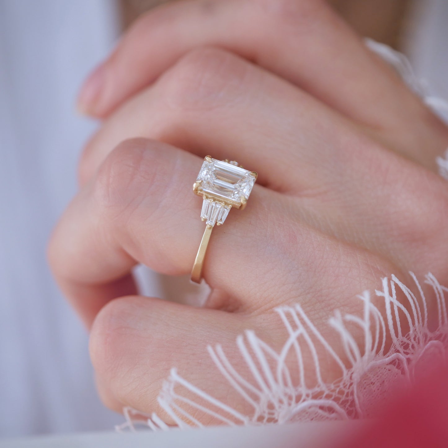 Emerald & Tapered Baguette Engagement Ring