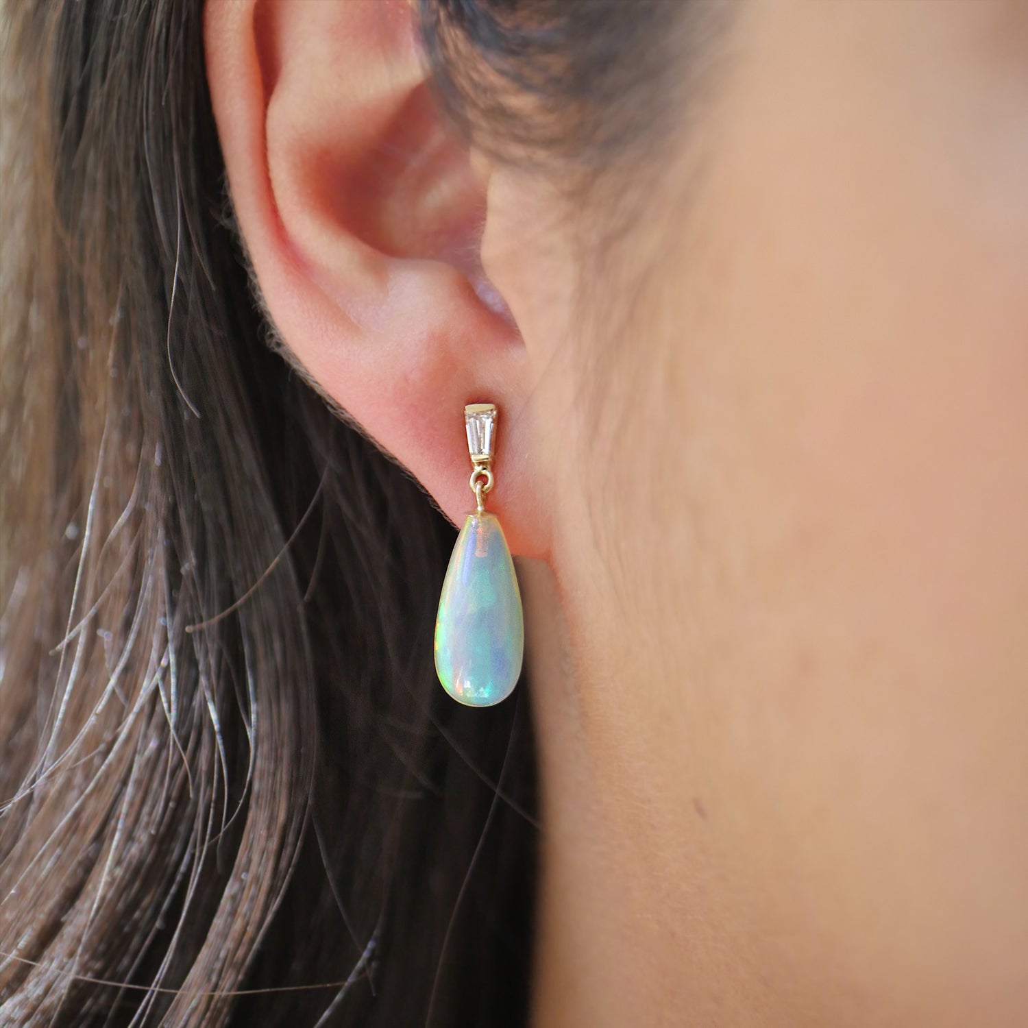 Ethiopian Opal Diamond Drop Earrings