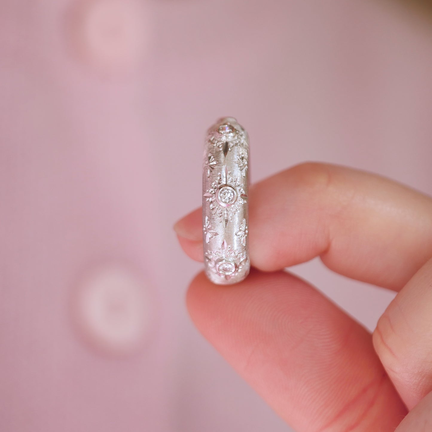 Vintage Hand Engraved Florentine Diamond Ring