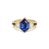 Hexagon Blue Sapphire & Tapered Baguette Diamond Ring