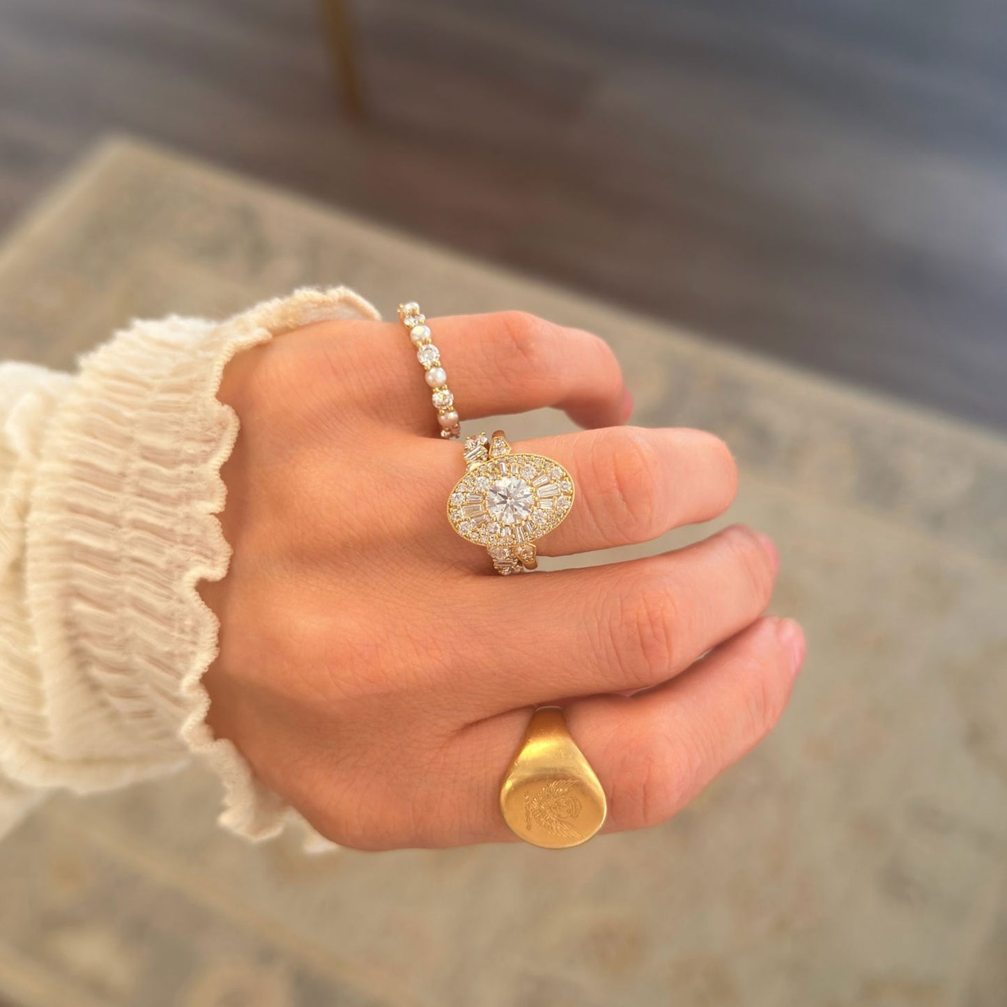 Oval Shape Ballerina Round Diamond Mosaic Ring 1.00 ctw. center