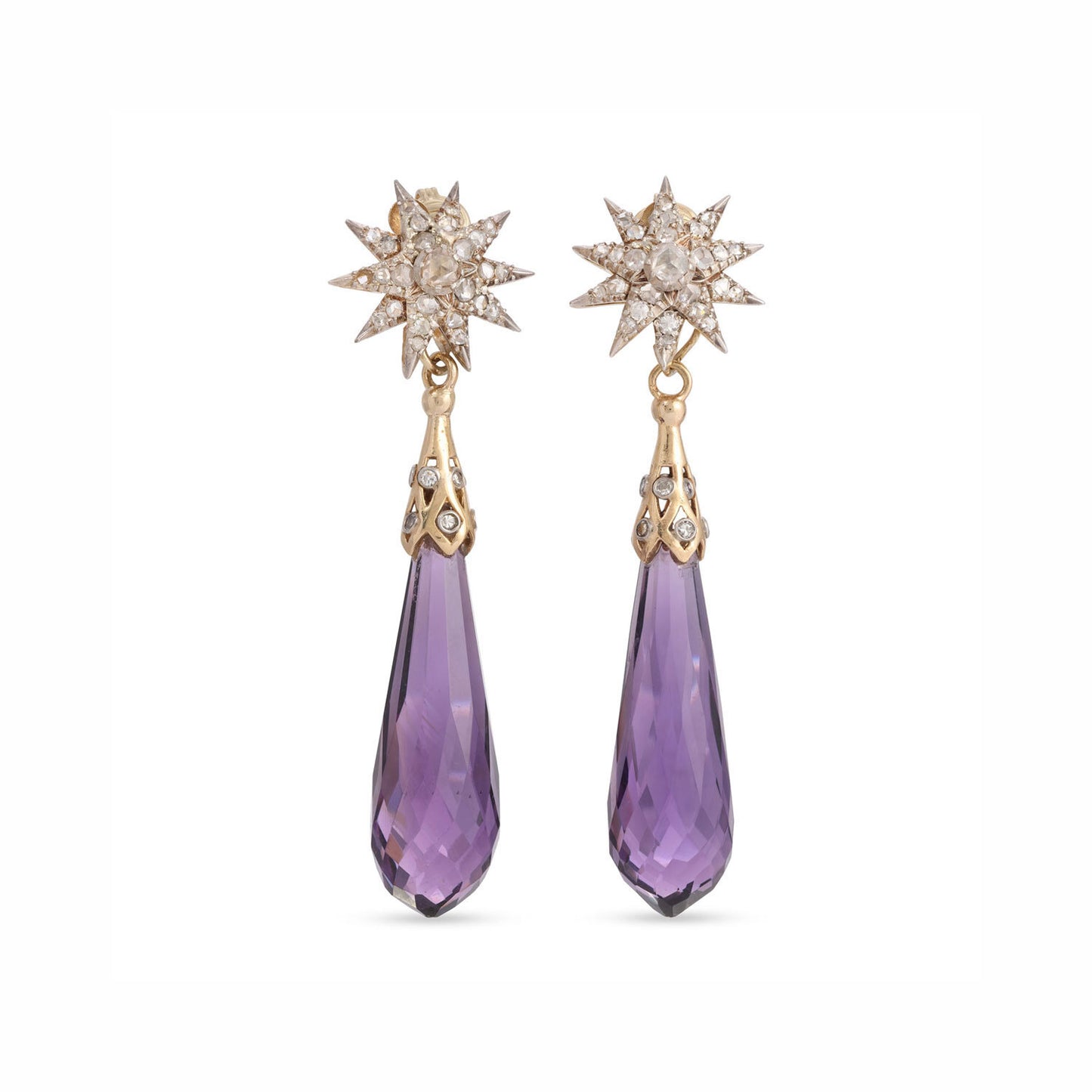 Vintage Amethyst and Diamond Pendant Earrings