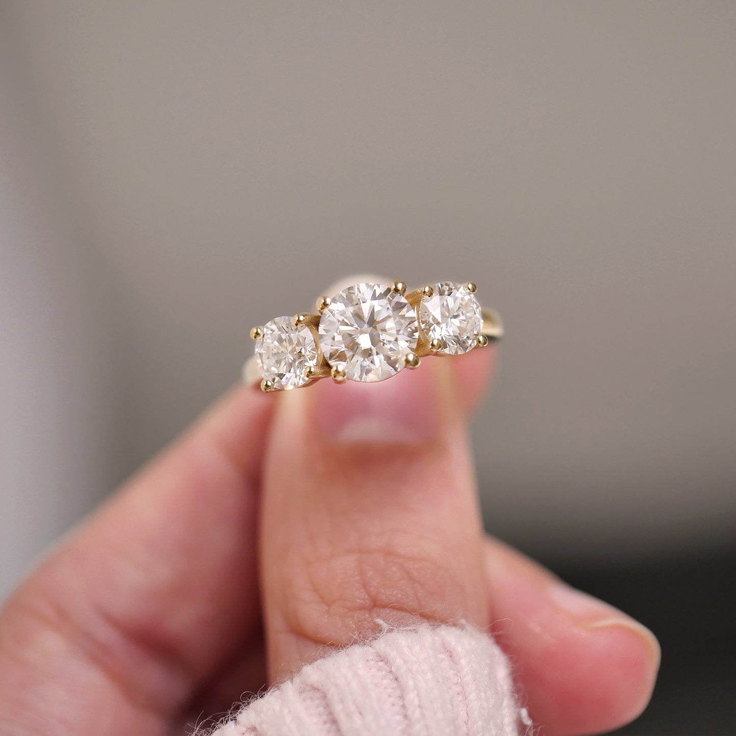 Custom Lab Created Diamond Three Stone Engagement ring