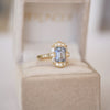 Light Blue Sapphire Deco Emerald Cut Diamond Mosaic Ring