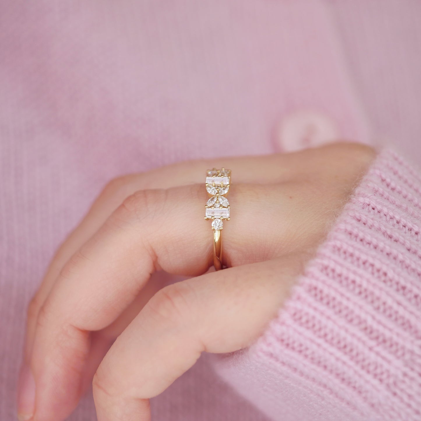 Marquise & Baguette Lotus Diamond Mosaic Ring