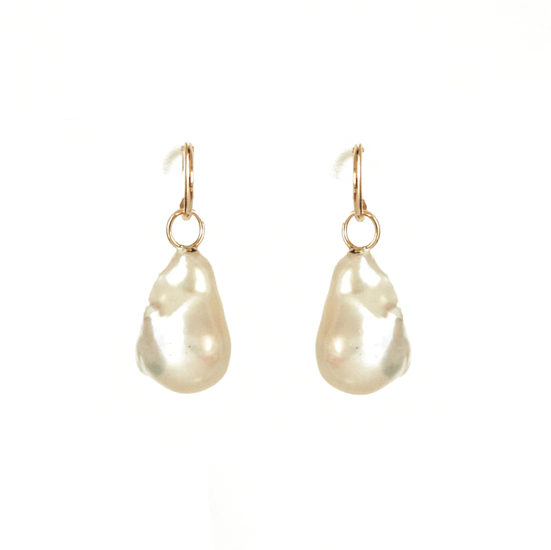 Medium Baroque Pearl & Gold Hoop Earrings