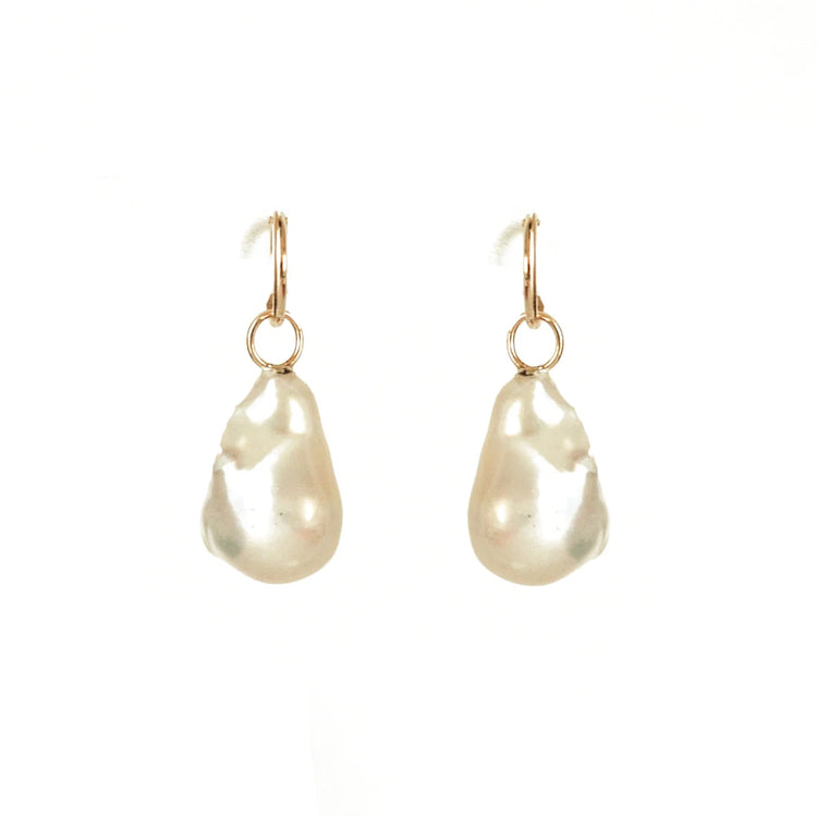 Medium Baroque Pearl & Gold Hoop Earrings | Berlinger Jewelry