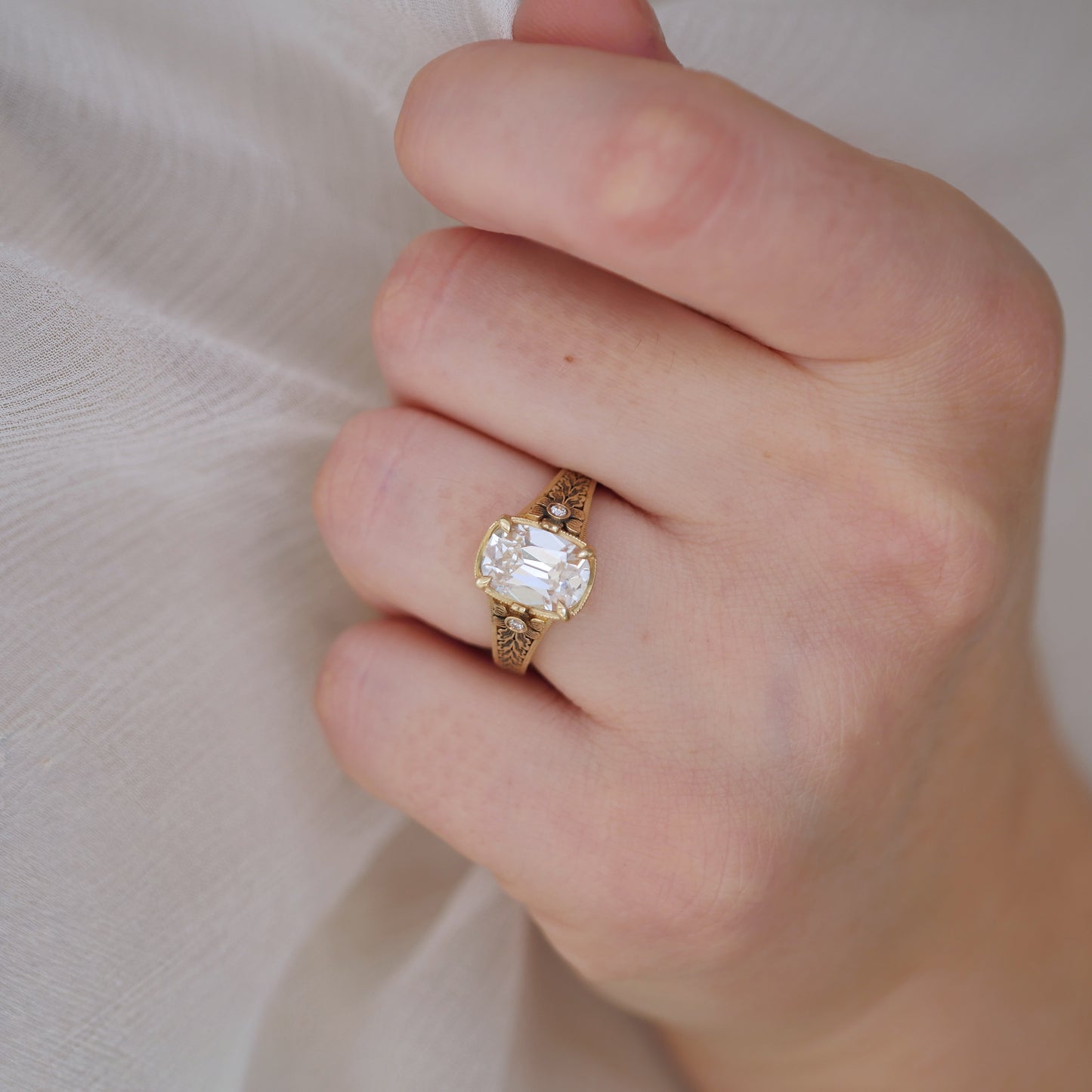 Nightbloom Antique Cushion Cut Diamond Ring