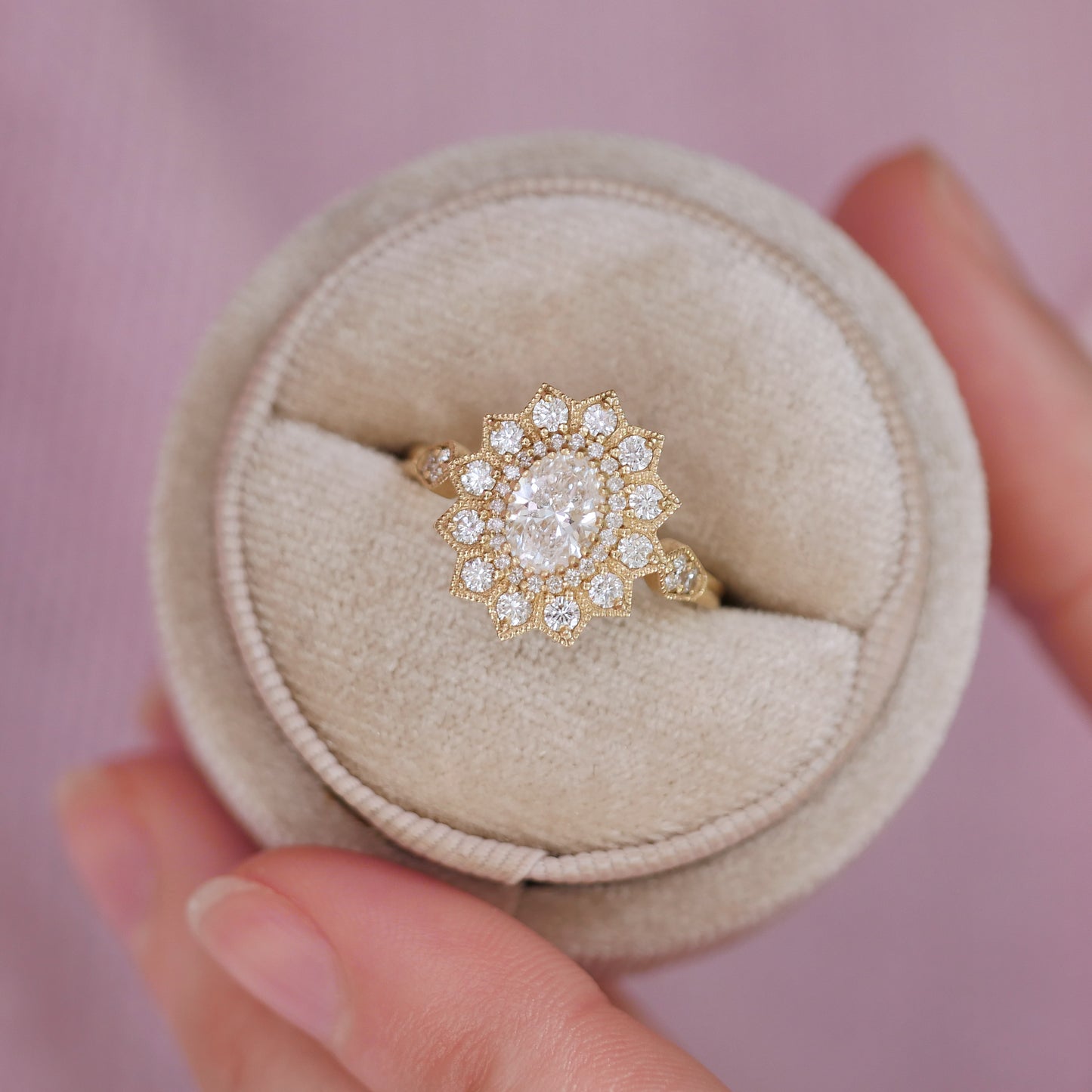 Oval Diamond Mosaic Sunflower Ring