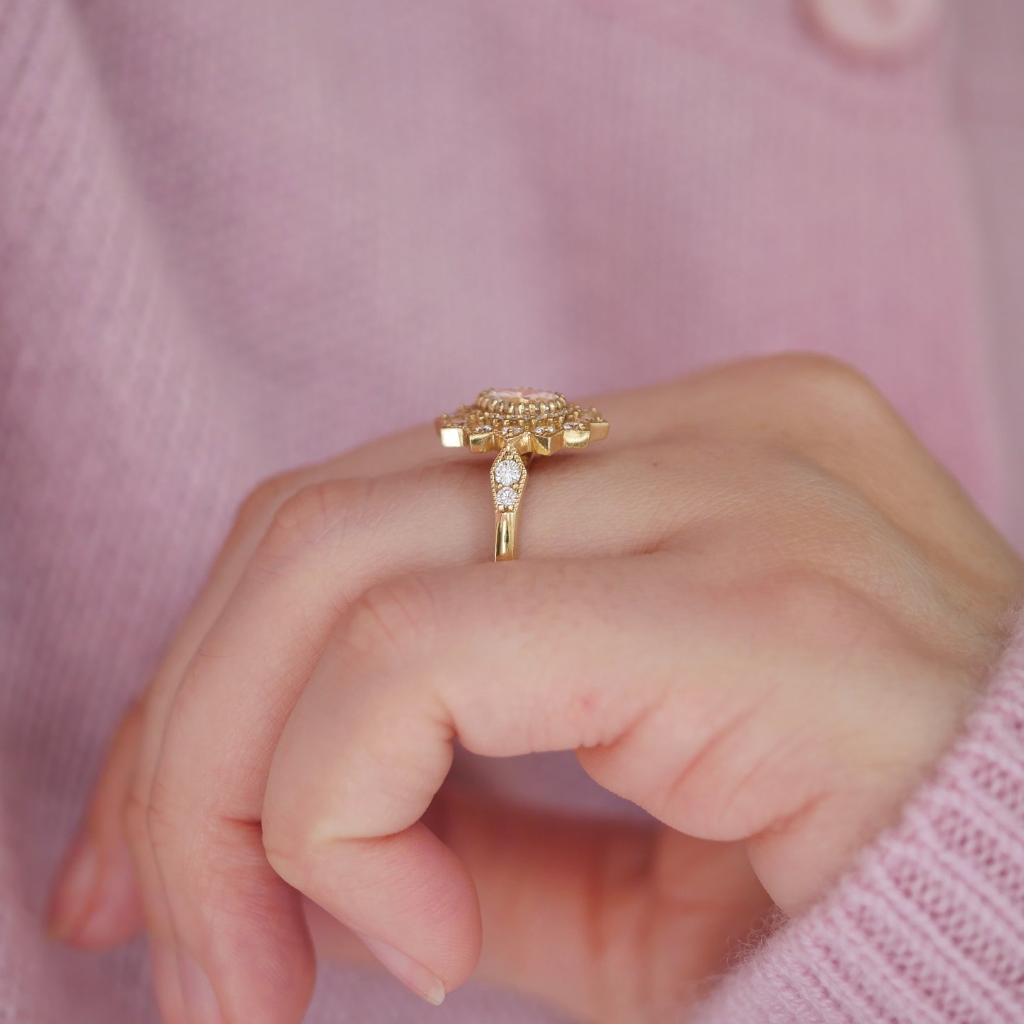 Oval Diamond Mosaic Sunflower Ring