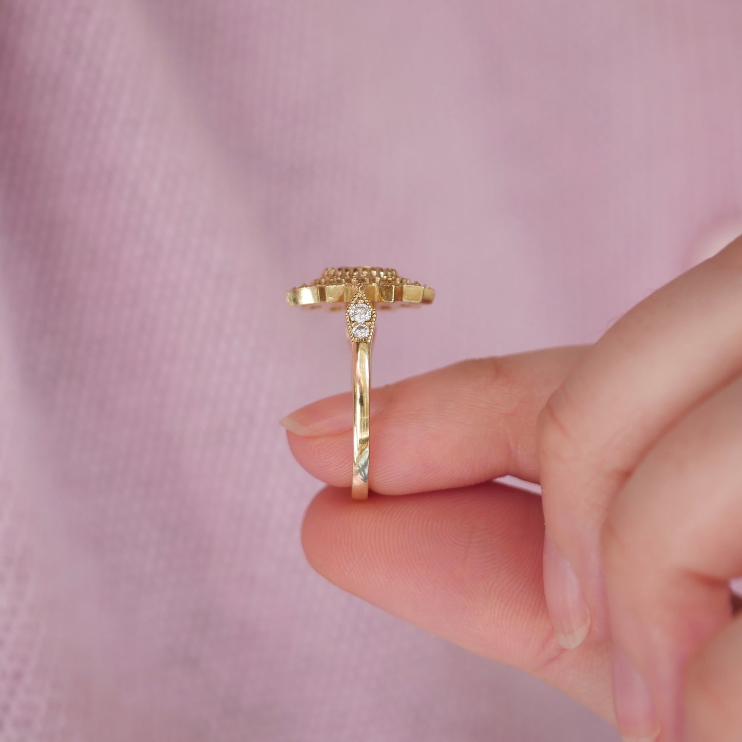 Oval Diamond Mosaic Sunflower Ring