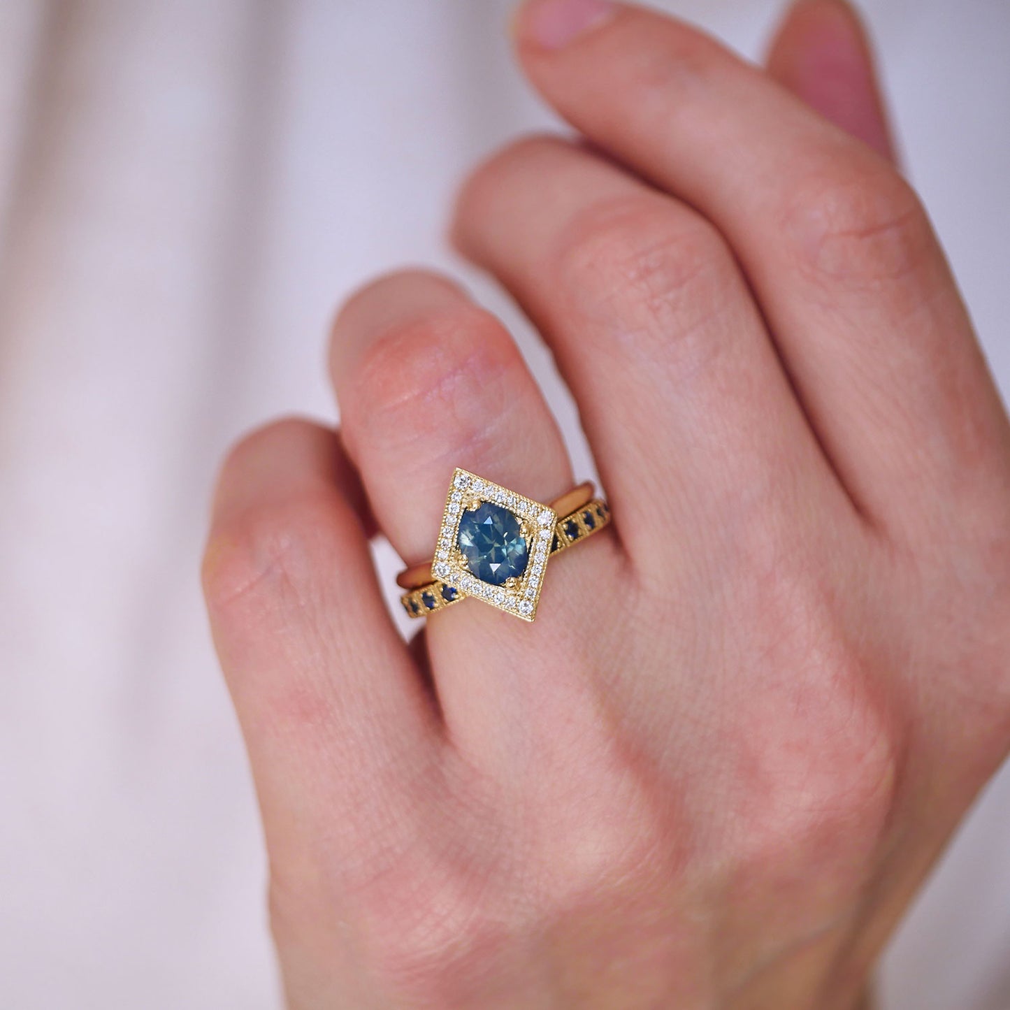 Oval Sapphire Diamond Shape Mosaic Ring